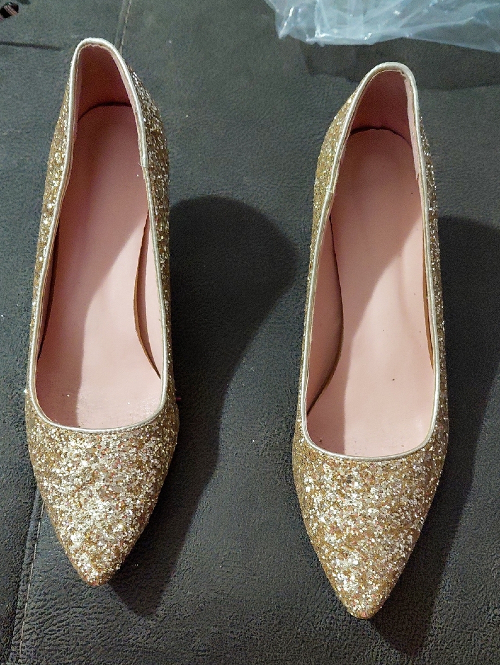Gold Glitter Pointed Toe Women’s Flats Size 9.5 With 2heel
